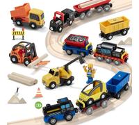 Giant Bean 12 PCS Train en Bois Kit, Train Electrique Enfant, Set de Structure Magnétique pour Les Voies Ferrées en Bois, Jouets de Voiture en Vrac pour Les Enfants de 3, 4, 5 Ans, Garçons Et Filles