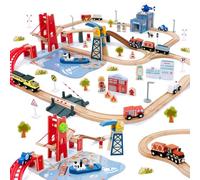 Giant bean Kit de Train en Bois, 117 Pièces, pour Enfants, Extensible, Jouet pour Tout-Petits, Cadeau pour Garçons et Filles à Partir de 3 Ans