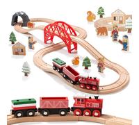 Giant bean Train en Bois pour Tout-Petits, Set de 36 Pièces sur Le Thème de la Forêt, Jouet Ferroviaire en Bois pour Enfants, Filles et Garçons de 3 à 7 Ans (Rouge, Bois)