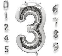 Giant Birthday Number 3 Silver 40 Inches 101 Cm Giant Silver Helium Balloon Number 3 Years Boy Girl Balloon Mylar Decoration For Baby Shower Birthday