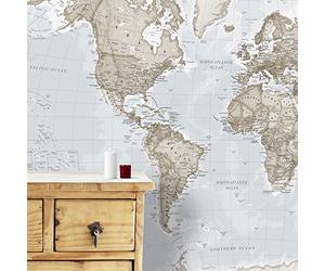 Giant Carte du Monde Papier Peint - Neutres - 232 x 158 cm | Maps International - Décoration Murale