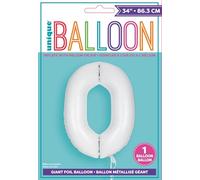 Giant Foil Number 0 Balloon - 86 cm - Matte White