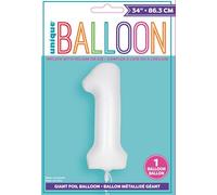Giant Foil Number 1 Balloon - 86 cm - Matte White
