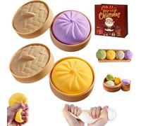 Giant Glitter Dumpling Squishy Toy with Steamer Box,Jumbo Rainbow Stress Ball for Adults & Kids,Soft Slow-Rising Sensory Fidget,Cute Squeeze Decompression Dough for Anxiety & Stress Relief (2pcs-a)