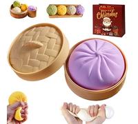 Giant Glitter Dumpling Squishy Toy with Steamer Box,Jumbo Rainbow Stress Ball for Adults & Kids,Soft Slow-Rising Sensory Fidget,Cute Squeeze Decompression Dough for Anxiety & Stress Relief (Purple)