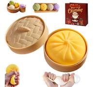 Giant Glitter Dumpling Squishy Toy with Steamer Box,Jumbo Rainbow Stress Ball for Adults & Kids,Soft Slow-Rising Sensory Fidget,Cute Squeeze Decompression Dough for Anxiety & Stress Relief (Yellow)