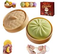 Giant Glitter Dumpling Squishy Toy with Steamer Box,Jumbo Rainbow Stress Ball for Adults & Kids,Soft Slow-Rising Sensory Fidget,Cute Squeeze Decompression Dough for Anxiety & Stress Relief (Green)