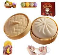 Giant Glitter Dumpling Squishy Toy with Steamer Box,Jumbo Rainbow Stress Ball for Adults & Kids,Soft Slow-Rising Sensory Fidget,Cute Squeeze Decompression Dough for Anxiety & Stress Relief (White)