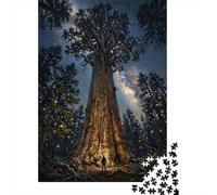 Giant Sequoia Night Sky - Nature Poster, Mystical Tree Wall Decor, Dark Fantasy Puzzle 1000 Pièces pour Adultes, 38x26cm/1000pcs; Carton Blanc avec Une Surface Lisse; À Répartir sur Plusieurs Soirées