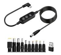 Giantdeer 1,2m Câble Adaptateur PD vers DC, Coudé Câble D'alimentation USB-C vers DC 5,5x2,1mm, Boutons Haut et Bas pour Ajuster de 5V 9V 12V 15V 20V, avec 10 Têtes de Conversion DC pour Routeurs/Hubs