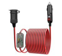 Giantdeer 4m Rallonge Prise Allume Cigare 12V, Rallonge Allume Cigarette avec Voltmètre et Ampèremètre LED, Adaptateur Cordon de Allume-Cigare Câble D'extension, pour Moto,Bateau,Voiture,Camion