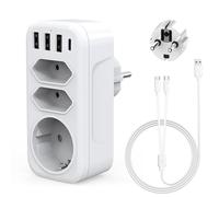 Giantdeer Adaptateur de Prise 7 en 1, Prises Multiples avec USB C, 4000W 3 USB + 1 Type C, 1 Prise Schuko et 2 Prises Euro, Multiples Murale Adaptateur Prises, Compatible avec Les MP3, Maison, Voyage