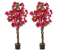 GIANTEX 120 cm - Arbre artificiel avec fleurs - Bougainvillier - Plante décorative dans un pot en ciment - Plante décorative verte avec troncs - Décoration intérieure (rose, 2)