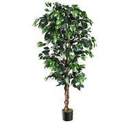 GIANTEX 180 cm Arbre Artificiel, Ficus Benjamina Artificiel Plante, Décoration d'Intérieur dans Un Pot de Ciment, Plante Décorative, 1008 Feuilles, pour Maison, Bureau, Hôtel