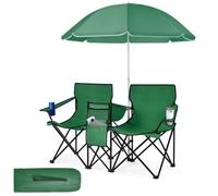 GIANTEX 2 Chaises de Camping Pliantes avec Parasol- avec Porte-Gobelet et Poche Isotherme- Fauteuil de Jardin Portable- Vert