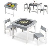 COSTWAY Table et 2 Chaises Enfants 3-6 Ans - Plateau 2 Face : Noir et Blanc - Dessin Effaçable- Espace de Rangement Caché - Gris
