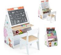 Giantex 3 en 1 Table Enfants avec Chaise et Tableau Double Face & Réglable (Blanc) Blanc