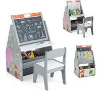Giantex 3 en 1 Table Enfants avec Chaise et Tableau Double Face & Réglable (Gris) Gris