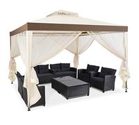 GIANTEX 3 x 3 m Tonnelle de Jardin Imperméable,Barnum Pliant avec Structure en Acier & 4 Rideaux Latéraux, Ventilation & Anti-moustiques, Tente de Reception pour Terrasses, Pelouses, Balcons (Beige)