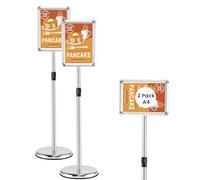 Giantex A4 Porte-Affiche en Alliage Aluminium, Lot de 2 Poteau d'Affiche en Acier Inoxydable, Panneau Rotatif à 360°, Hauteur Réglable, Présentoir sur Pied, pour Restaurant, Marché (Argent, 2)