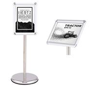 GIANTEX A4 Porte-Affiche en Alliage Aluminium, Panneau Rotatif à 360°, Hauteur Réglable, Poteau d'Affiche en Acier Inoxydable, Base Lourde, Présentoir sur Pied, pour Restaurant, Musé, Marché, Argent