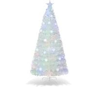 Giantex Arbre de noël artificiel lumineux 180cm avec fibre optique colorée Blanc