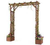 GIANTEX Arche Jardin Extérieur en Bois, Pergola Extérieur avec Jardinère, Treilli pour Plantes Grimpantes Fleurs, Légumes, Brun