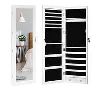 GIANTEX Armoire à Bijoux avec Lumière LED, Porte Bijoux Mural avec Miroir, Rangement Bijoux avec Miroir Porte,Verrouillable,Blanc
