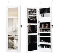 COSTWAY Armoire à Bijoux Murale-Suspendue avec Miroir, 12 LED Intégrées, Porte Verrouillable avec 2 Clés, Blanc, 37 × 9 × 119 CM