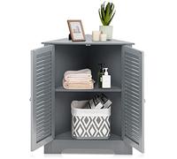 GIANTEX Armoire d'angle avec 3 étagères et 2 portes, convient pour salle de bain, entrée, salon, chambre à coucher, bureau, 3 couleurs, 63 x 31,5 x 81 cm (gris)