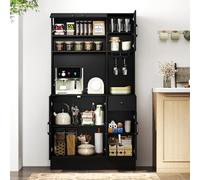 GIANTEX Armoire de cuisine avec station de charge, armoire de buffet avec prises et ports de type C et USB, buffet de cuisine, avec étagères réglables et tiroir, 90 x 39 x 167 cm