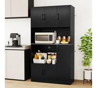 GIANTEX Armoire de cuisine avec station de charge, armoire de buffet avec prises et ports de type C et USB, armoire haute avec compartiment pour micro-ondes, armoire de rangement, multifonction, 100 x