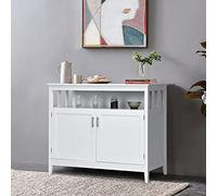 GIANTEX Armoire de cuisine, buffet, buffet, avec étagère ouverte et 2 portes, en bois, avec étagère réglable, 114 x 51 x 91 cm, blanche