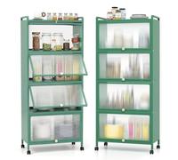 GIANTEX Armoire de cuisine en métal avec 4 compartiments, 60 x 32 x 154 cm, 4 portes rabattables, en PC, armoire de rangement avec 4 roulettes avec kit anti-retournement, pour cuisine, salle à manger