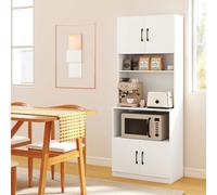 GIANTEX Armoire de Rangement avec Prises Électriques, Buffet de Cuisine Étroit Indépendant à 4 Portes, Micro-Ondes et 2 Étagères Réglables, Meuble de Rangement pour Salon et Salle à Manger