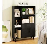 GIANTEX Armoire de Rangement, bibliothèque, étagère sur Pied, 2 Portes et 5 Compartiments Ouverts, Armoire d'appoint, vitrine, Commode, en Bois, 80 x 23,5 x 119 cm (Noir)