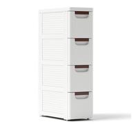 GIANTEX Armoire de Rangement Étroite sur Roulettes en Plastique, Commode à Roulettes, 3/4/5/6 Tiroirs, Armoire Roulant pour Petit Espace, pour Salon, Chambre, Salle de Bain, Blanc (42 x 19 x 74 cm)