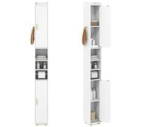 GIANTEX Armoire de salle de bain 179 cm - Armoire haute étroite avec 2 portes, 3 étagères ouvertes, crochets et porte-papier toilette - 20 x 20 cm - Pour bureau, cuisine et couloir - Blanc