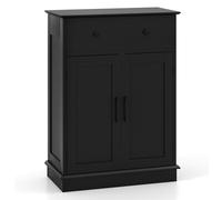 GIANTEX Armoire de Salle de Bain, 2 Tiroirs, 2 Portes, Étagère Réglable, Commode Salle de Bain, Dispositif Anti-Basculement, Meuble de Rangement Indépendant pour Salon, Chambre, Entrée (Noir)