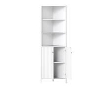 GIANTEX Armoire de salle de bain d'angle avec 3 étagères ouvertes et 2 portes - Armoire de rangement avec étagères réglables - 42,5 x 42,5 x 172,5 cm - Blanc