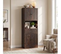 GIANTEX Armoire de Salle de Bain Haute, Étagères Réglables, Meuble Multi-Usage pour Cuisine, Salon, Buanderie, Brun Rustique