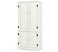 GIANTEX Armoire de sol, armoire multifonction avec 4 portes, étagères réglables, dispositif anti-retournement, organisateur de rangement pour salon, chambre, salle de bain (beige)