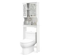 GIANTEX Armoire haute sur toilettes avec 3 niveaux, étagère de rangement avec étagère intérieure réglable en hauteur et portes en verre trempé sur machine à laver (blanc)