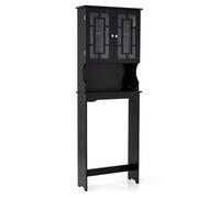 GIANTEX Armoire haute sur toilettes avec 3 niveaux, étagère de rangement avec étagère intérieure réglable en hauteur et portes en verre trempé sur machine à laver