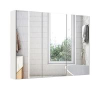 Giantex Armoire Murale de Salle de Bain avec 3 Portes à Miroir Complète, Meuble de Rangement en Bois Étagères Réglable, 90 x 11 x 65 cm, Blanc