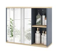 GIANTEX Armoire Murale Salle de Bain avec Miroir, 2 Étagères Ouvertes, Étagère Réglable, Meuble Salle de Bain avec Kit de Montage Mural, pour Couloir, Salon, Gain de Place, 60 x 20 x 50 cm, Gris