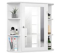 GIANTEX Armoire Murale Salle de Bain avec Miroir, Meuble WC Suspendu avec Portes-Miroir et Étages Réglables, Étagère de Rangement en 6 Niveaux,17 x 65 x 64 cm, Blanc