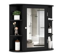 GIANTEX Armoire Murale Salle de Bain avec Miroir, Meuble WC Suspendu avec Portes-Miroir et Étages Réglables, Étagère de Rangement en 6 Niveaux,17 x 65 x 64 cm, Noir