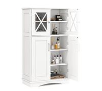 GIANTEX Armoire Salle de Bain en MDF, Colonne Salle de Bain avec 4 Portes et 3 Étagères Réglables, Meuble Salle de Bain Autoportant au Sol pour Salle de Bain, Cuisine, Bureau 60 x 30 x 108 cm (Blanc)