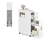 GIANTEX Armoire Salle de Bain Étroite avec Roulettes, Chariot de Rangement avec Porte-Brosse et Tiroirs, 50 x 16 x 69 cm, Blanc